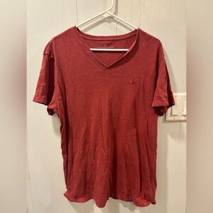 American Eagle Outfitters Men's Deep Red V-Neck Tee